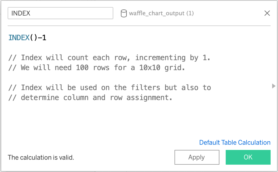 tableau waffle chart calculations