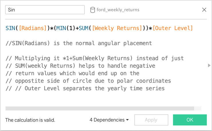 Tableau Radial Time Series Chart tutorial calculations