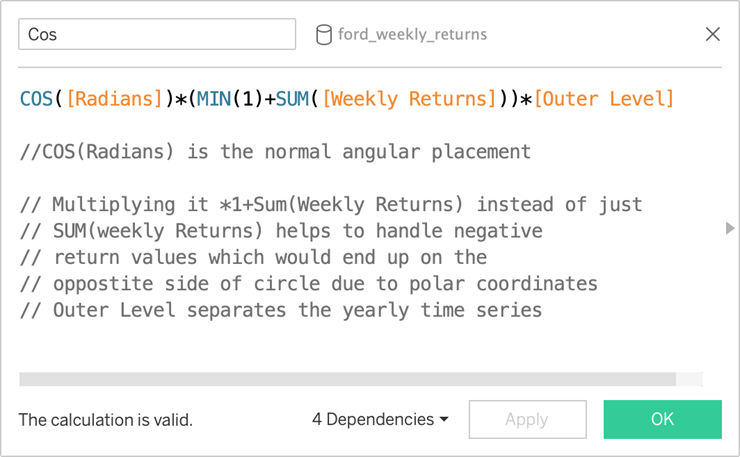 Tableau Radial Time Series Chart tutorial calculations