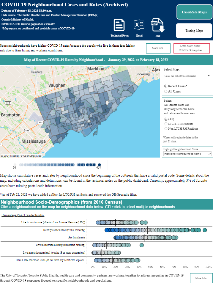 Tableau COVID Dashboards COVID-19 - Neighbourhood Map